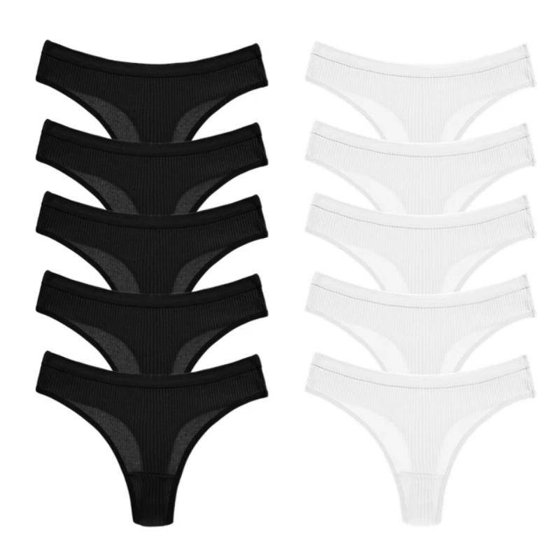 10 Stück/Set Damen Baumwoll-Slips Einfarbige Slips Damen Atmungsaktiver String Bequeme Gestreifte Unterwäsche L von Joom DACH