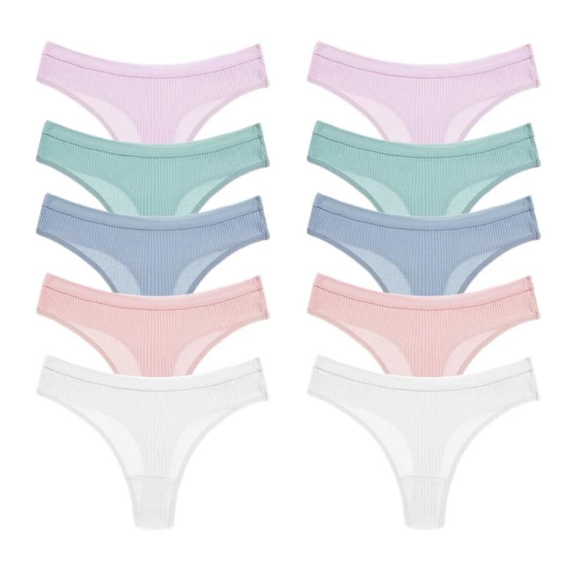 10 Stück/Set Damen Baumwoll-Slips Einfarbige Slips Damen Atmungsaktiver String Bequeme Gestreifte Unterwäsche M von Joom DACH