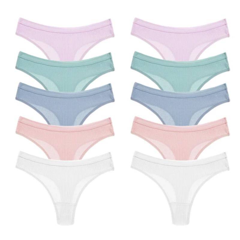 10 Stück/Set Damen Baumwoll-Slips Einfarbige Slips Damen Atmungsaktiver String Bequeme Gestreifte Unterwäsche XL von Joom DACH