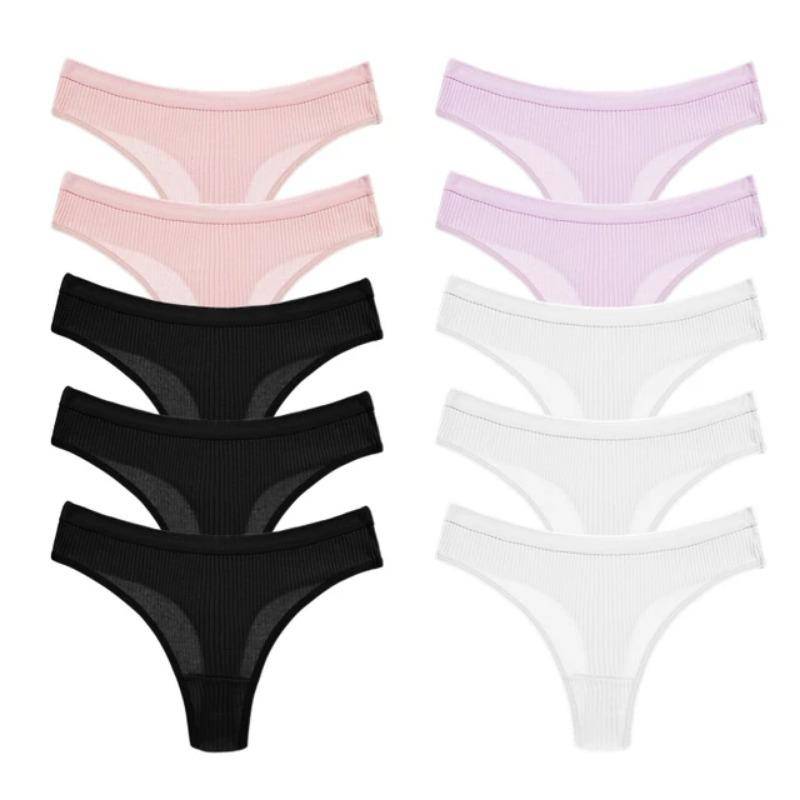 10 Stück/Set Damen Baumwoll-Slips Einfarbige Slips Damen Atmungsaktiver String Bequeme Gestreifte Unterwäsche XL von Joom DACH