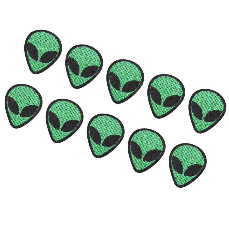 10 Stück Bestickter Aufnäher Alien Kopf Form Dekorativer Stoffaufkleber Grün für Kleidung von Joom DACH