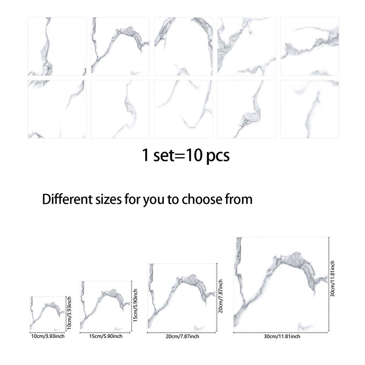 10 Stück grau-weiße bunte Marmorfliesen-Aufkleber für Küche, Kleiderschrank, Badezimmer, Heimdekoration, selbstklebende Kristall-Hartfilm-Kunst-Wandaufkleber 30cm×30cm×10pcs von Joom DACH