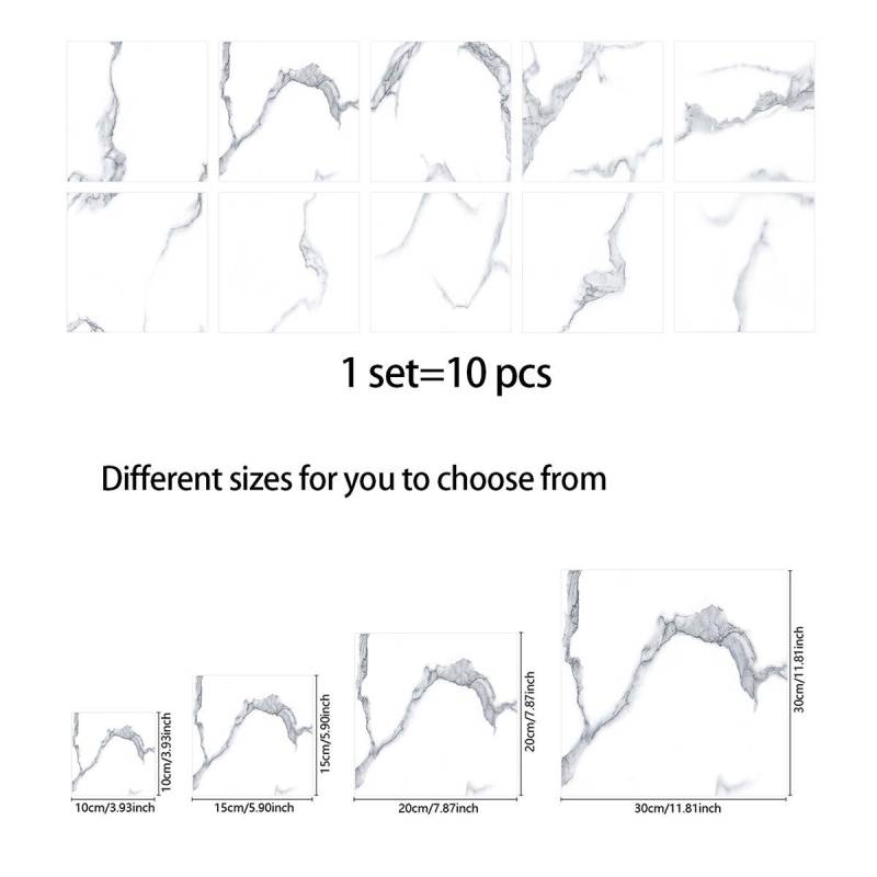 10 Stück grau-weiße bunte Marmorfliesen-Aufkleber für Küche, Kleiderschrank, Badezimmer, Heimdekoration, selbstklebende Kristall-Hartfilm-Kunst-Wandaufkleber 30cm×30cm×10pcs von Joom DACH