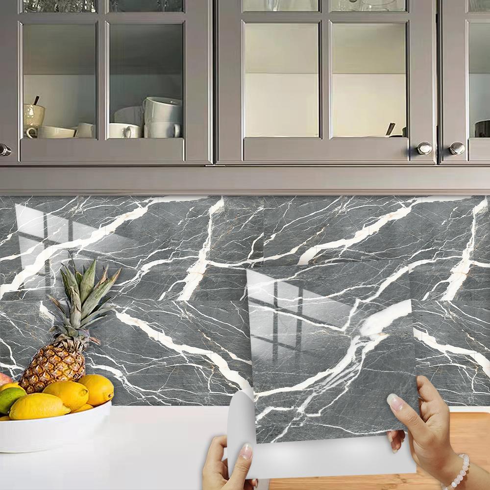 10 Stück zementgraue Marmorfliesen-Aufkleber für Küchenrückwand, ölbeständiges Badezimmer, Waschbecken, abziehen und aufkleben, wasserfeste Kunst-Wandaufkleber 15cmX15cmX10pcs von Joom DACH