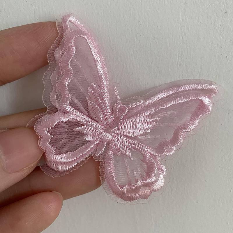 10 Stücke Schmetterling Doppelschichten Patch Stickerei Nähen Spitze Reparatur DIY Handwerk Dekor Applikation 6*5 CM rosa von Joom DACH
