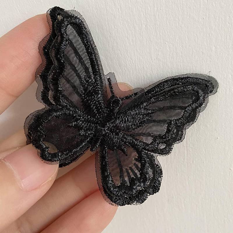 10 Stücke Schmetterling Doppelschichten Patch Stickerei Nähen Spitze Reparatur DIY Handwerk Dekor Applikation 6*5 CM schwarz von Joom DACH