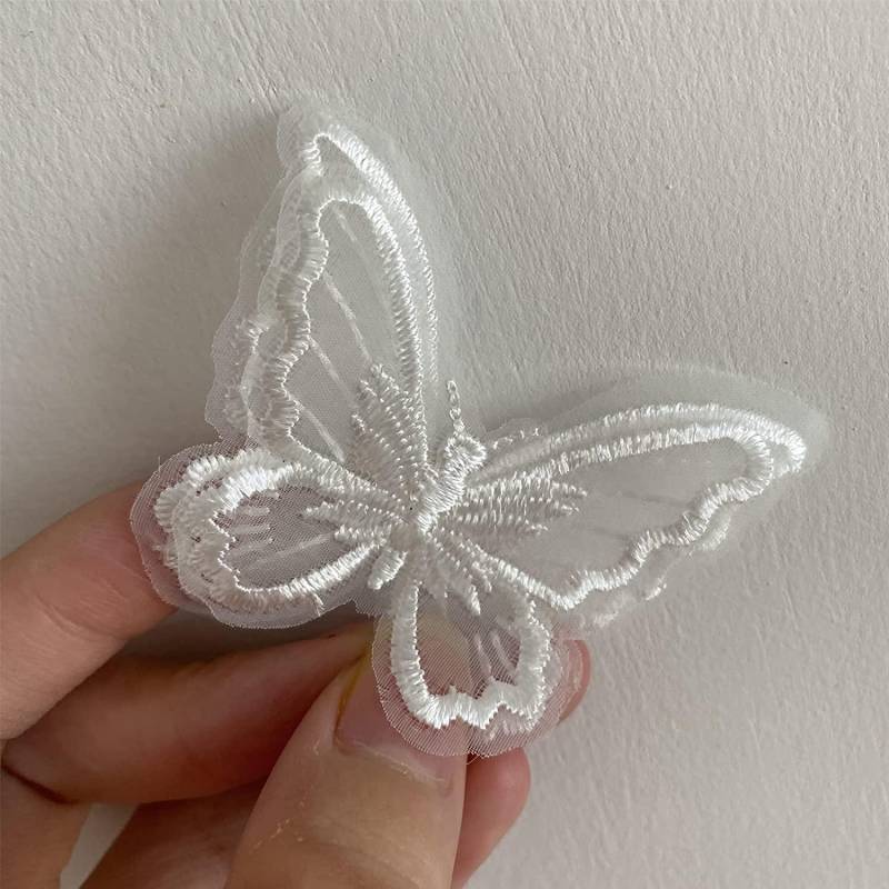 10 Stücke Schmetterling Doppelschichten Patch Stickerei Nähen Spitze Reparatur DIY Handwerk Dekor Applikation 6*5 CM weiß von Joom DACH