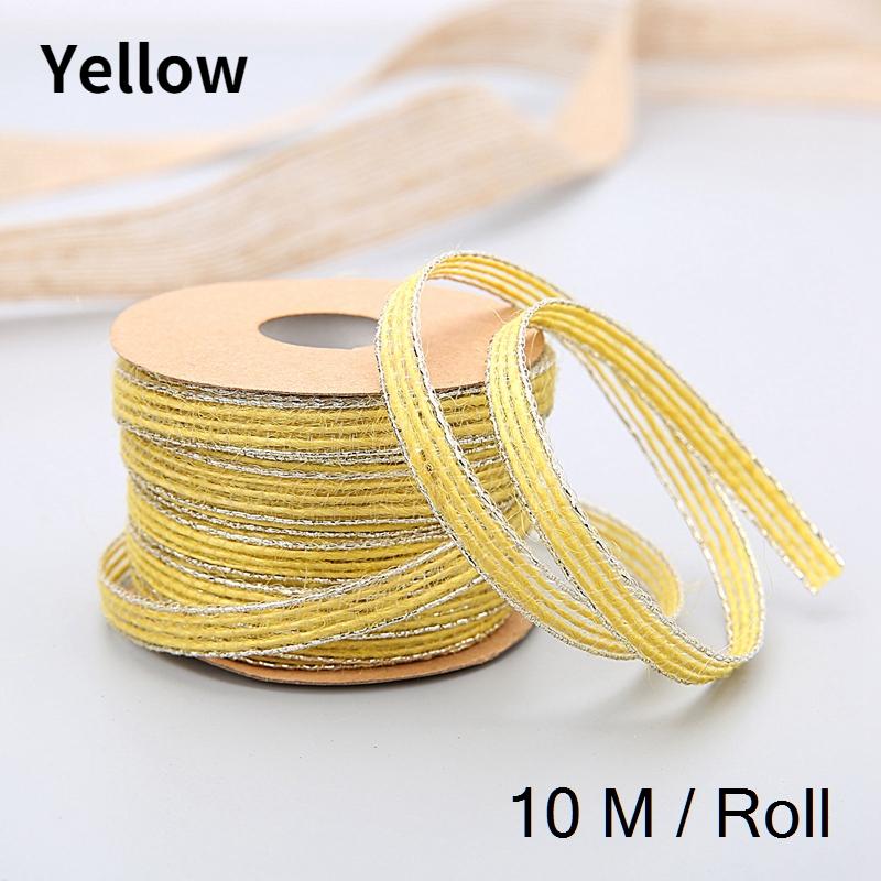 10 m/Rolle Vintage Jute Sackleinen Sackleinen Band mit Spitze rustikale Hochzeit Party Dekoration Weihnachten DIY Handwerk Geschenk Verpackung Gurtband gelb von Joom DACH