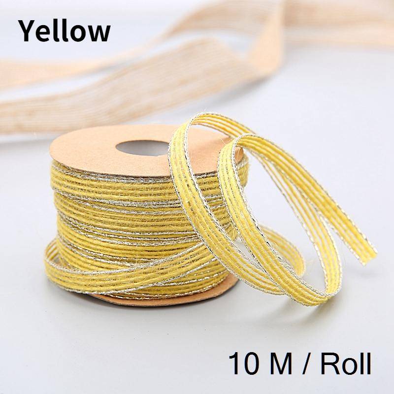 10 m/Rolle Vintage Jute Sackleinen Sackleinen Band mit Spitze rustikale Hochzeit Party Dekoration Weihnachten DIY Handwerk Geschenk Verpackung Gurtband gelb von Joom DACH