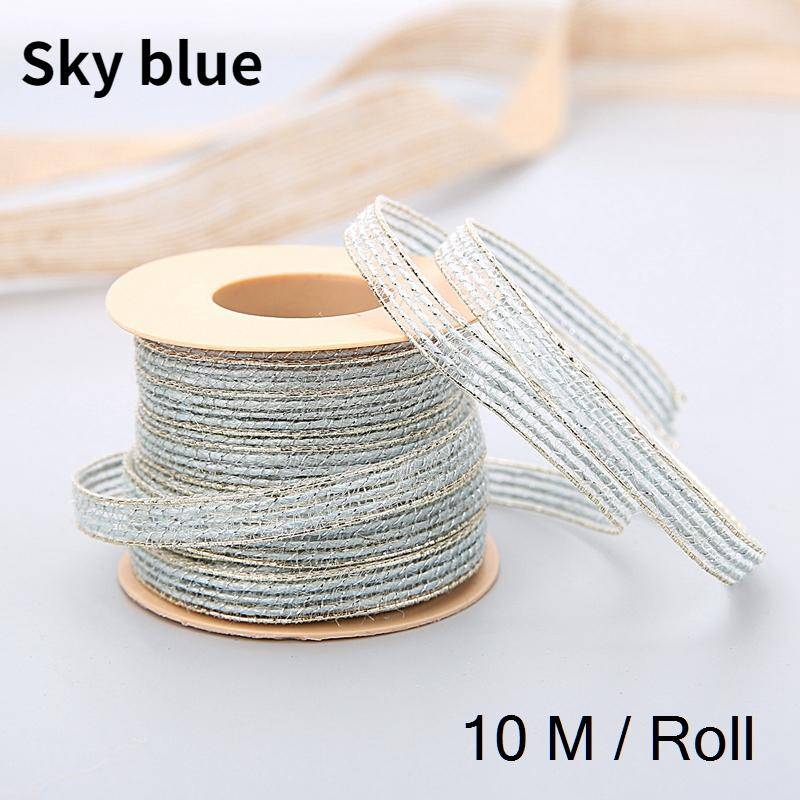 10 m/Rolle Vintage Jute Sackleinen Sackleinen Band mit Spitze rustikale Hochzeit Party Dekoration Weihnachten DIY Handwerk Geschenk Verpackung Gurtband himmelblaue von Joom DACH