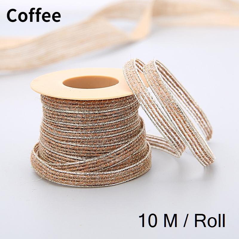 10 m/Rolle Vintage Jute Sackleinen Sackleinen Band mit Spitze rustikale Hochzeit Party Dekoration Weihnachten DIY Handwerk Geschenk Verpackung Gurtband kaffeebraun von Joom DACH
