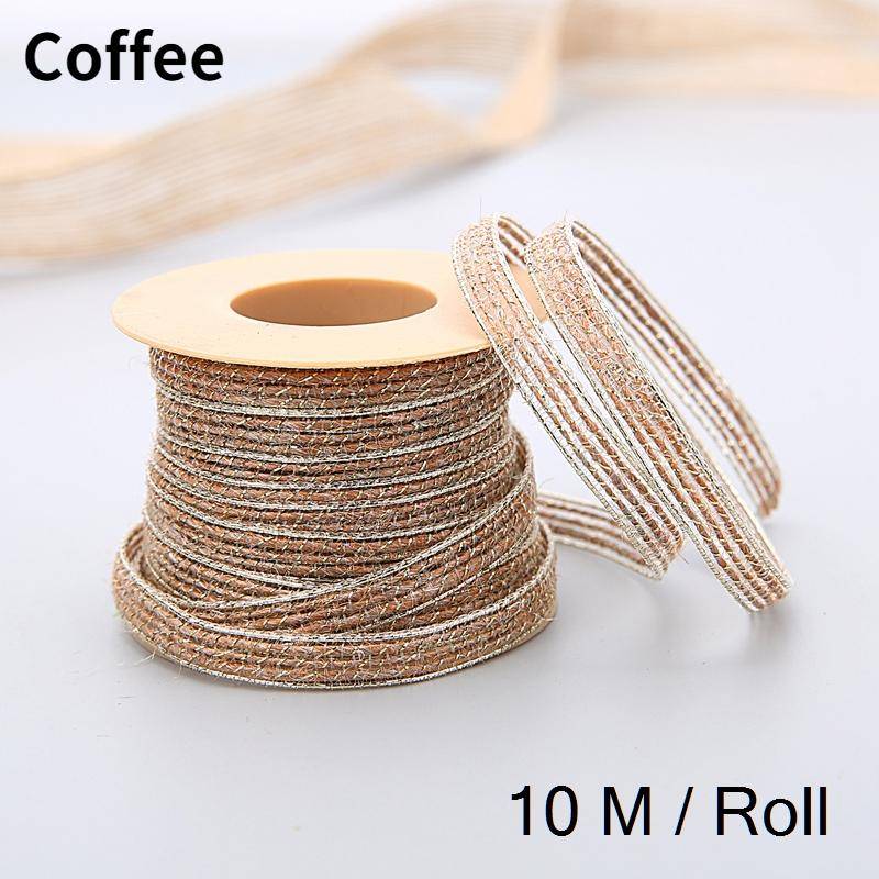 10 m/Rolle Vintage Jute Sackleinen Sackleinen Band mit Spitze rustikale Hochzeit Party Dekoration Weihnachten DIY Handwerk Geschenk Verpackung Gurtband kaffeebraun von Joom DACH