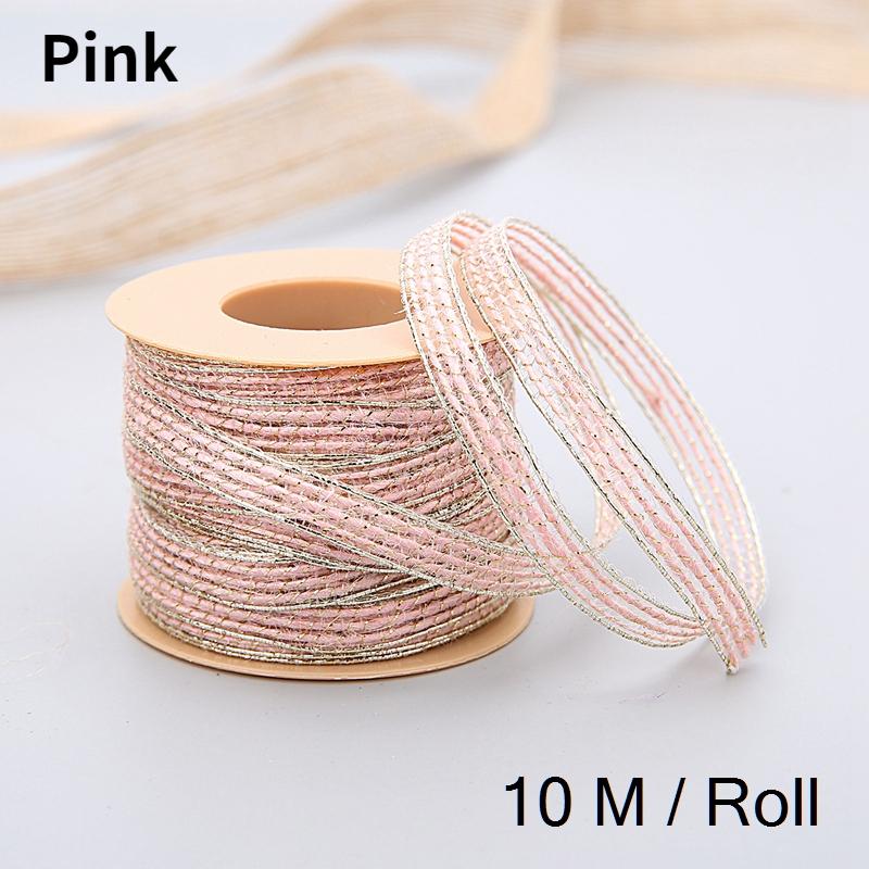 10 m/Rolle Vintage Jute Sackleinen Sackleinen Band mit Spitze rustikale Hochzeit Party Dekoration Weihnachten DIY Handwerk Geschenk Verpackung Gurtband rosa von Joom DACH