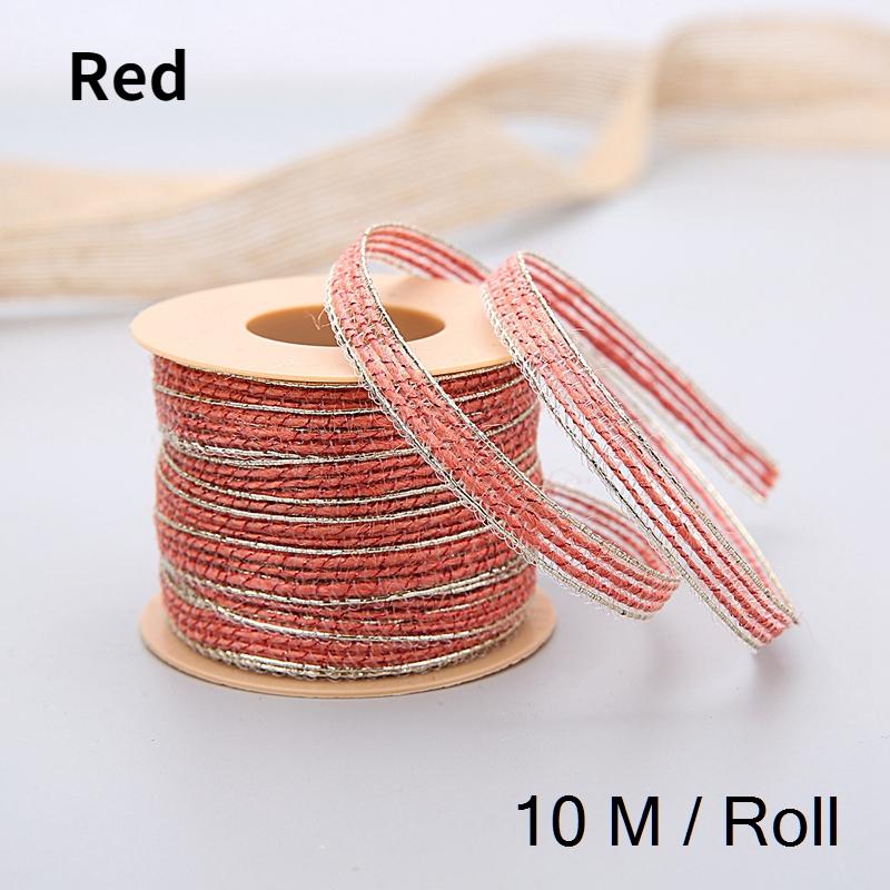 10 m/Rolle Vintage Jute Sackleinen Sackleinen Band mit Spitze rustikale Hochzeit Party Dekoration Weihnachten DIY Handwerk Geschenk Verpackung Gurtband rot von Joom DACH