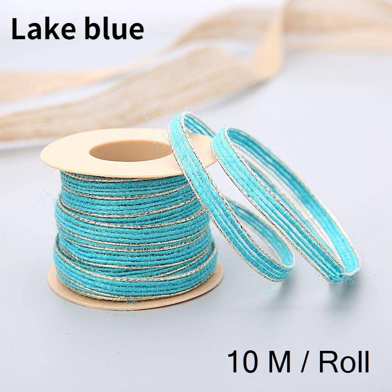 10 m/Rolle Vintage Jute Sackleinen Sackleinen Band mit Spitze rustikale Hochzeit Party Dekoration Weihnachten DIY Handwerk Geschenk Verpackung Gurtband see-blaue von Joom DACH
