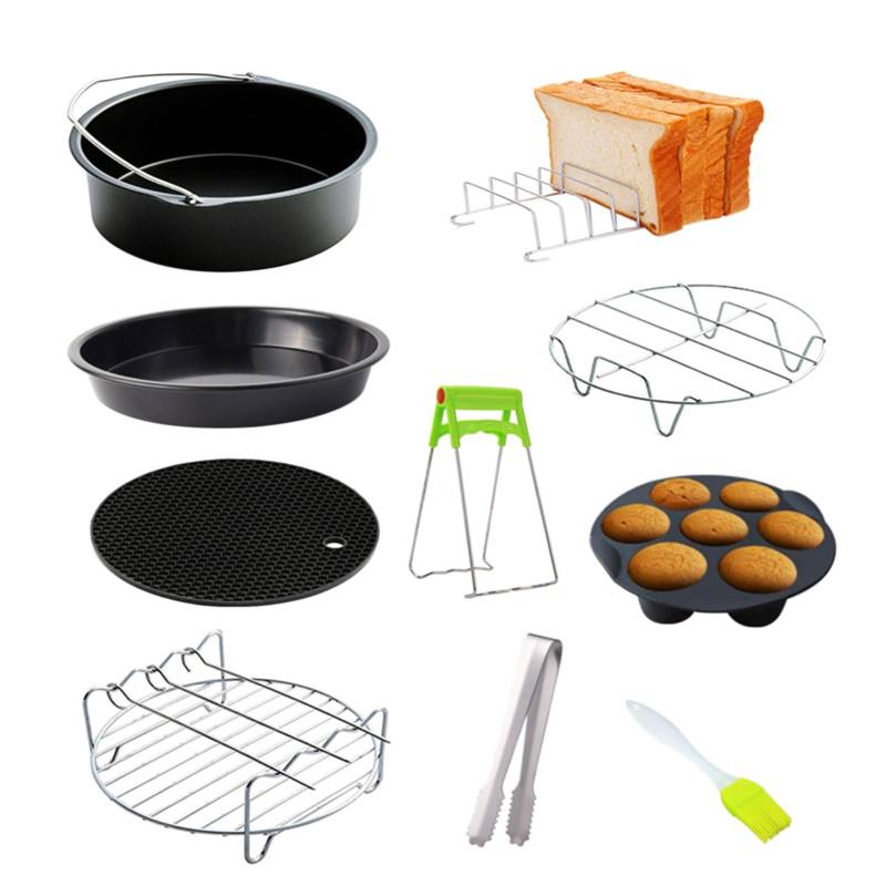10-teiliges Luftfritteusen-Zubehör-Set, Braten, Backform, Pizza-Tablett, Topf, Metallhalter, Brothalterung 7in von Joom DACH