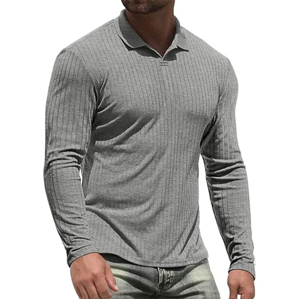 100 % Baumwolle Herren Langarm T-Shirts Männer Polo Shirts Hohe Qualität Slim V-Ausschnitt Gestreiftes Hemd Männlich Top Tees Männlich EU XXL hellgrau von Joom DACH