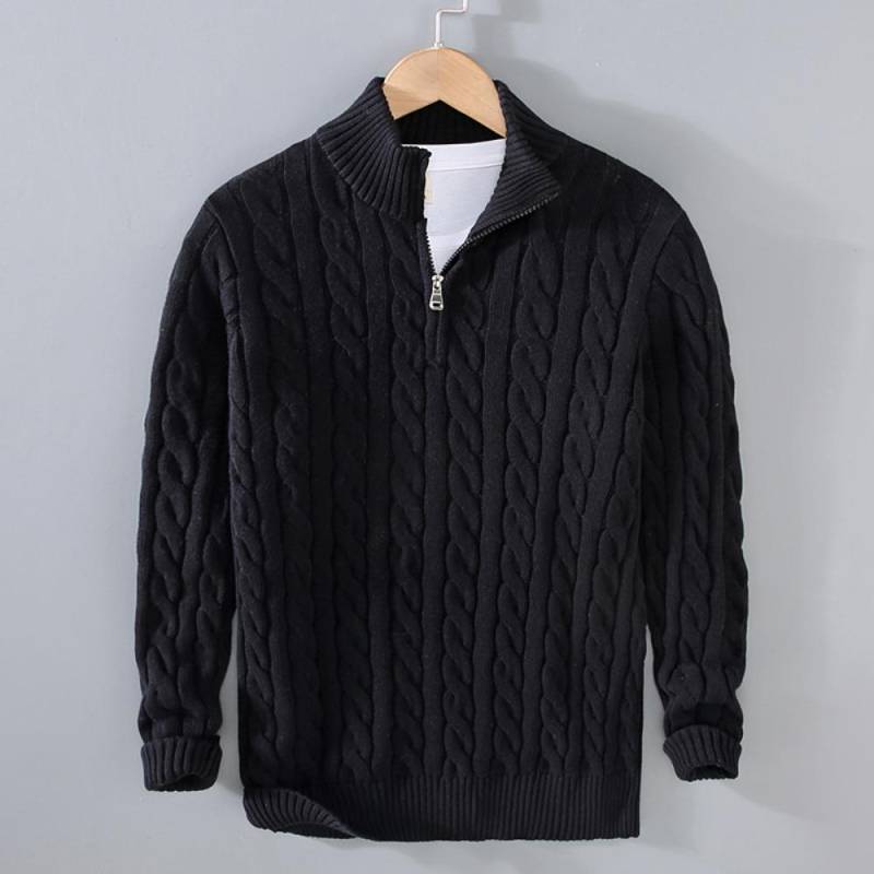 100 % Baumwollpullover Herren Hochwertiger Herbst-Zopfmusterpullover mit Reißverschluss Rollkragenpullover Reißverschluss Pull Homme XXL schwarz von Joom DACH
