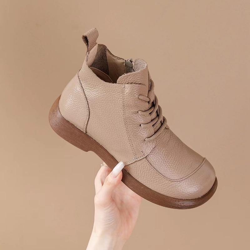 100% Echtes Leder Schuhe Damen Stiefeletten Frühling Herbst Retro Weiches Rindsleder Marke Damen Einzelstiefel Mutterschuhe Übergröße 41 38 hellrosa von Joom DACH