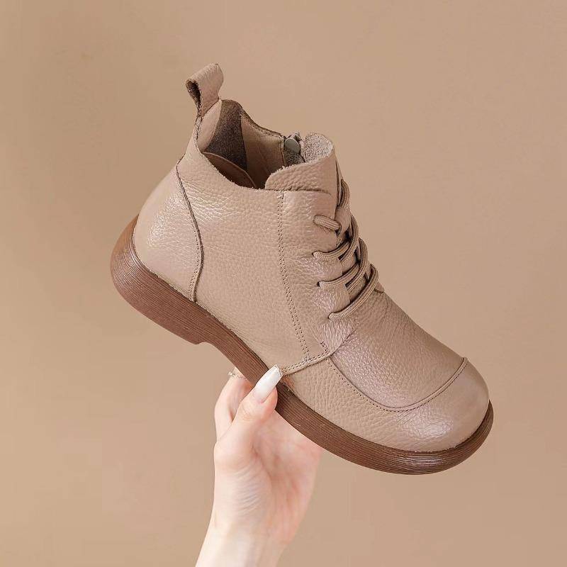 100% Echtes Leder Schuhe Damen Stiefeletten Frühling Herbst Retro Weiches Rindsleder Marke Damen Einzelstiefel Mutterschuhe Übergröße 41 38 hellrosa von Joom DACH