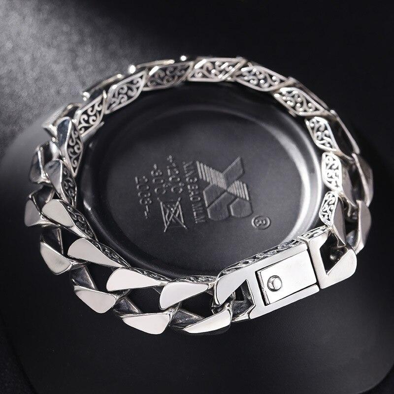 100% S925 Sterling Silber Armband Klassische Antike Trend Pflanze Muster Glatte Hand Kette Reine Argentum männer Armreif 22.5cm  46g von Joom DACH