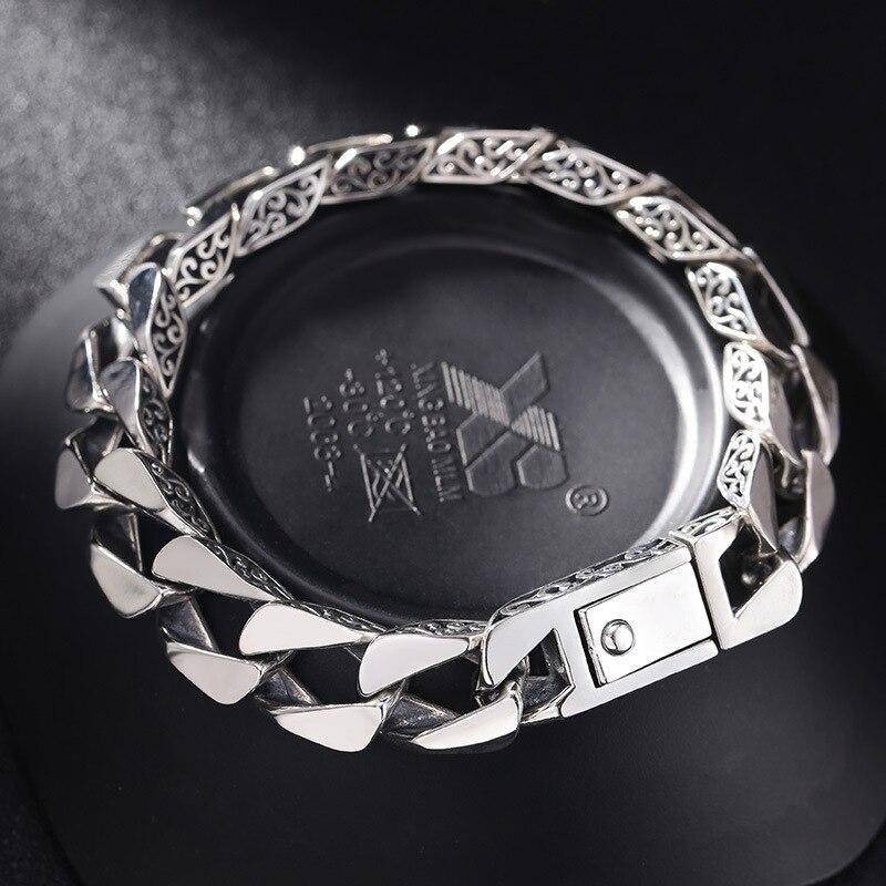 100% S925 Sterling Silber Armband Klassische Antike Trend Pflanze Muster Glatte Hand Kette Reine Argentum männer Armreif 22.5cm  46g von Joom DACH