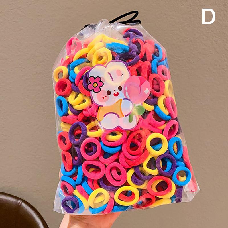 100 Stück Buntes Basic Nylon Elastisches Haarband Kinder Mädchen Pferdeschwanzhalter Krawatten Scrunchie Mini Kopfbedeckung Gummibänder Haarseil von Joom DACH