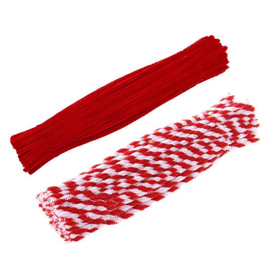 100 Stück Weihnachts-Pfeifenreiniger 50 rot-weiß gestreift und 50 rote dicke flauschige Chenille-Stiele für DIY Kunsthandwerk Weihnachtsdekoration 100pcs von Joom DACH