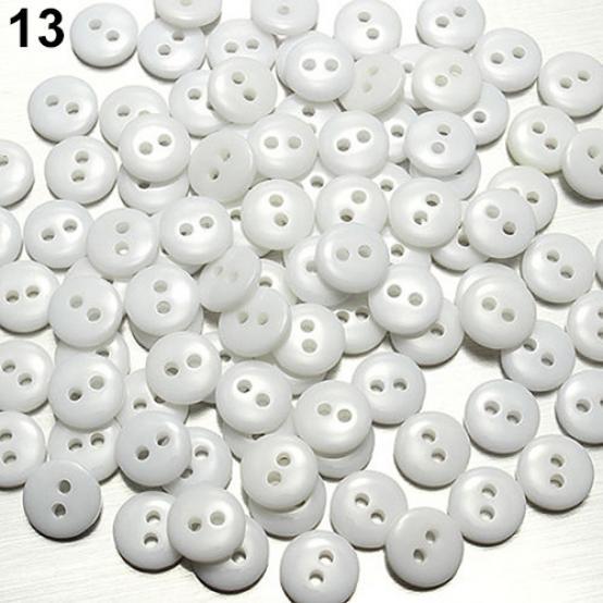 100 Stück runde Bonbonfarben-Harz-DIY-Knöpfe mit 2 Löchern, Scrapbooking-Nähzubehör #13 White von Joom DACH