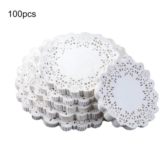 100 Stück runde Spitzendeckchen aus Papier für Kuchen, Tischset, Party, Hochzeit, Backdekoration 10cm von Joom DACH