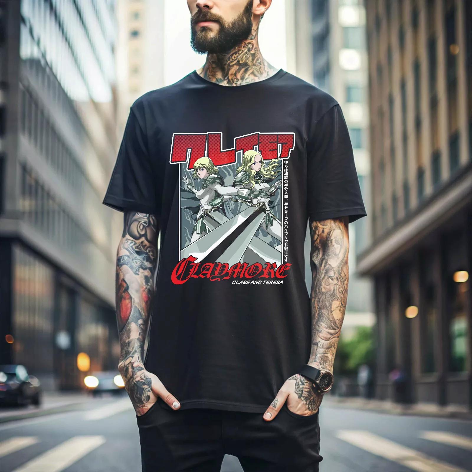 100% Baumwolle TOPS UNISEX T-SHIRTS HERREN DAMEN Claymore Clare T-Shirt Kawaii Lustiges Mädchen Anime Manga Geschenk Shirt Alle Größen 322 M schwarz von Joom DACH