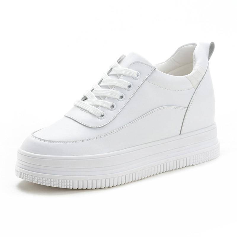 100 % echtes Leder, Damen-Mode-Turnschuhe, süße Damen-Keilabsatz-weiße Schuhe, Höhe zunehmend 7 cm 38 weiß von Joom DACH