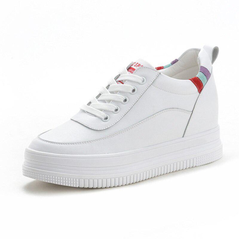 100 % echtes Leder, Damen-Mode-Turnschuhe, süße Damen-Keilabsatz-weiße Schuhe, Höhe zunehmend 7 cm 39 von Joom DACH