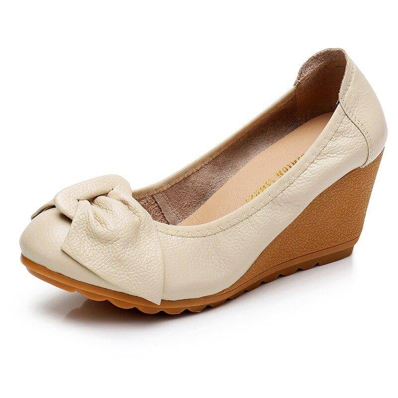 100% echtes Leder High Heels Frauen Keil Schuhe Casual Frau Schuhe Elegante Damen Keile Weiche Bequeme Weibliche Schuhe 36 beige von Joom DACH