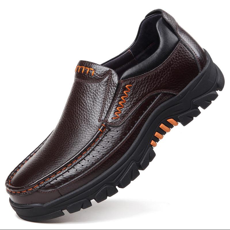 100% echtes Leder Schuhe Männer Müßiggänger Weiche Kuh Leder Business Schuhe Dicke Sohle Männer Casual Schuhe Slip-on 43 braun von Joom DACH