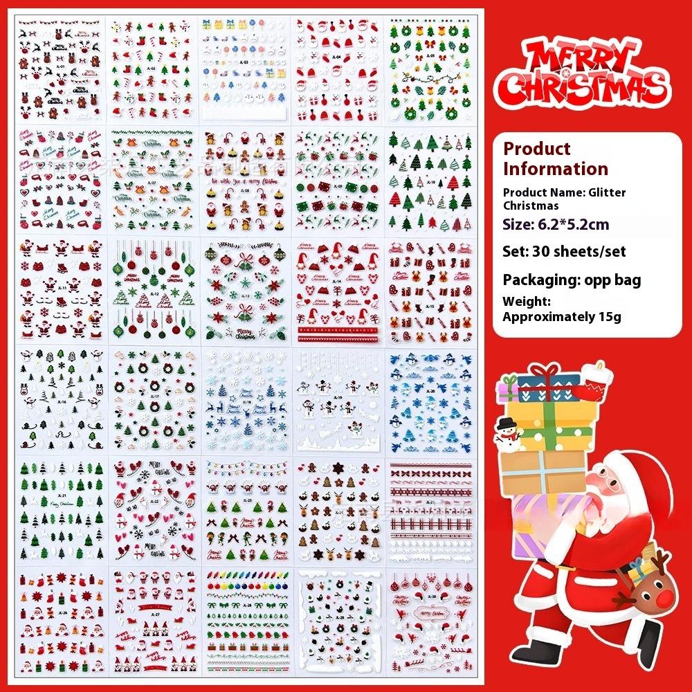 1000+ Muster30 Blätter 3D Weihnachts-Nagelkunst-Aufkleber Abziehbilder, Kalolary 3D Selbstklebende Nagelaufkleber Weihnachtsmann Schneeflocke Schneemann Weihnachtsglocke von Joom DACH