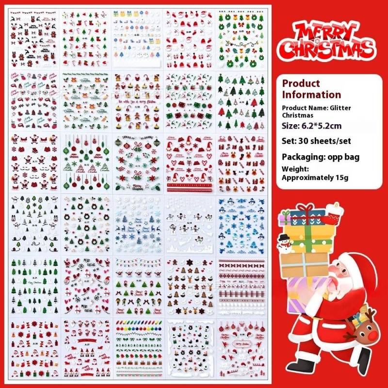 1000+ Muster30 Blätter 3D Weihnachts-Nagelkunst-Aufkleber Abziehbilder, Kalolary 3D Selbstklebende Nagelaufkleber Weihnachtsmann Schneeflocke Schneemann Weihnachtsglocke von Joom DACH