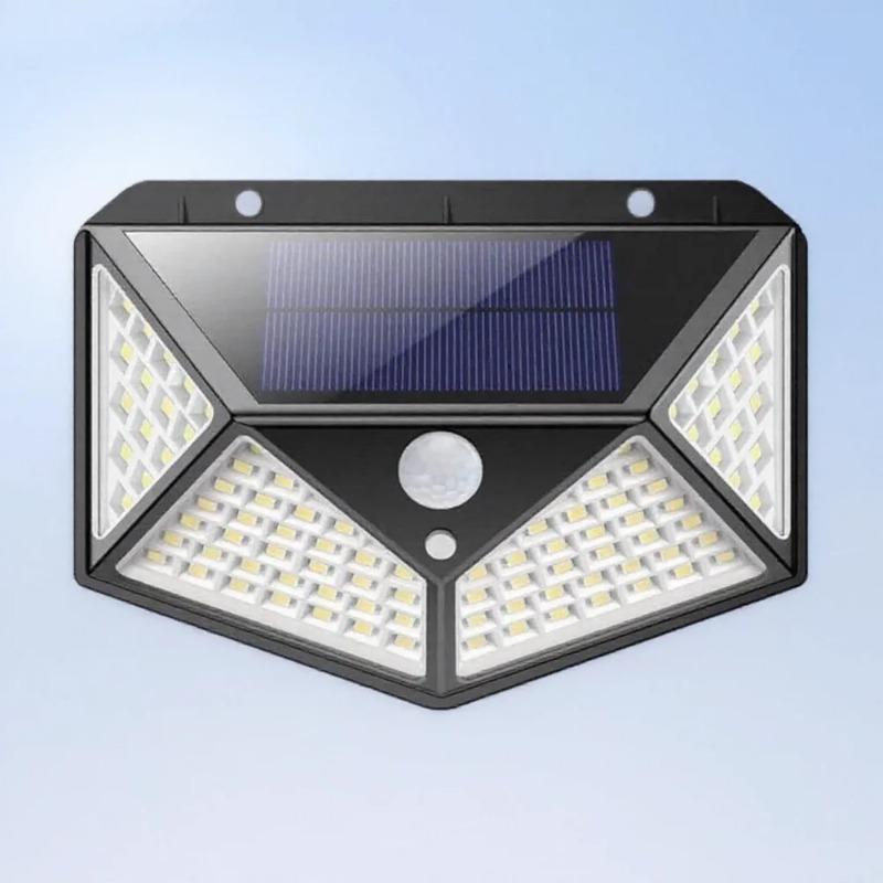 100LED Außen Solarleuchte 3 Modi Bewegungssensor Wandleuchte 4 Seiten Leuchtende Solar Wandleuchte für Garten Hof Terrasse Deck Garage black,100LED von Joom DACH