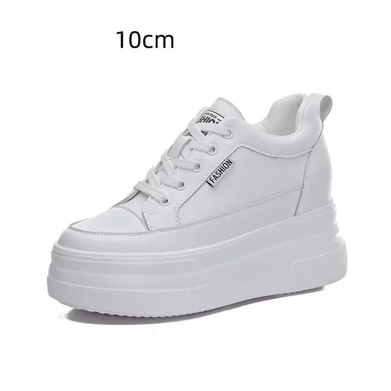 10CM 8CM Echtes Leder Frauen Schuhe Weiß Skateboard Turnschuhe Plattform Keil Schuhe Air Mesh Hohl Atmungsaktiv 37 von Joom DACH