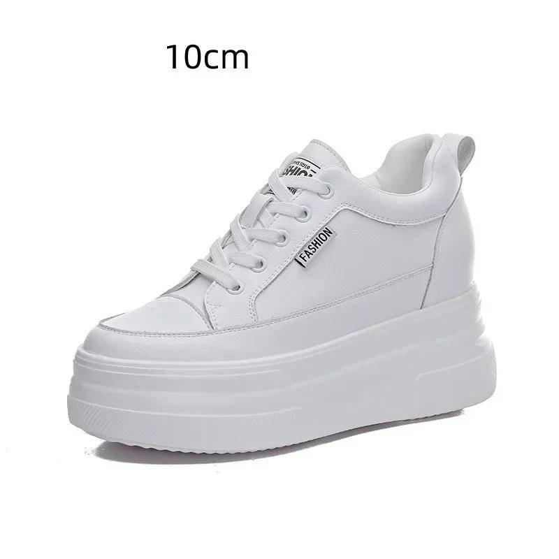 10CM 8CM Echtes Leder Frauen Schuhe Weiß Skateboard Turnschuhe Plattform Keil Schuhe Air Mesh Hohl Atmungsaktiv 37 von Joom DACH