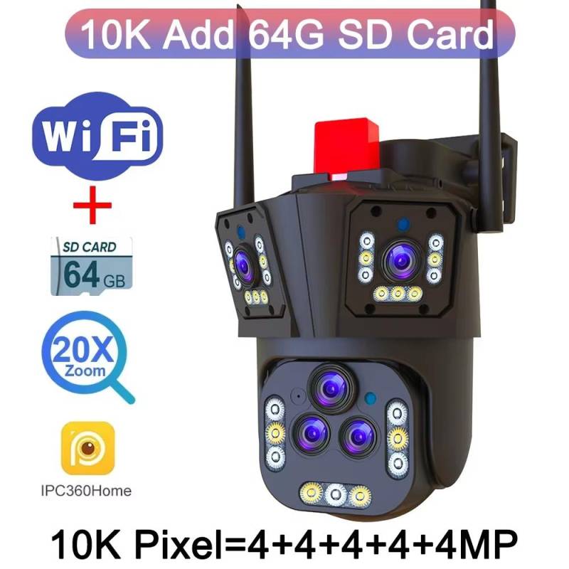 10K UHD-20X optischer Zoom WLAN-Überwachungskamera für den Außenbereich 6K wasserdichte AI-PTZ mit automatischer Nachverfolgung und fünf Objektiven sowie drei Bildschirmen IP-CCTV 10K Camera Add 64G von Joom DACH