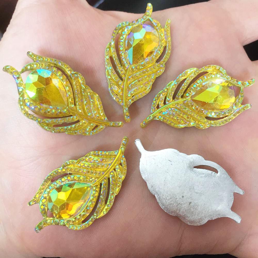 10PCS AB Harz 3D Pfauenfedern Flatback Strass Hochzeit DIY Knöpfe 20mm*37mm gelb von Joom DACH