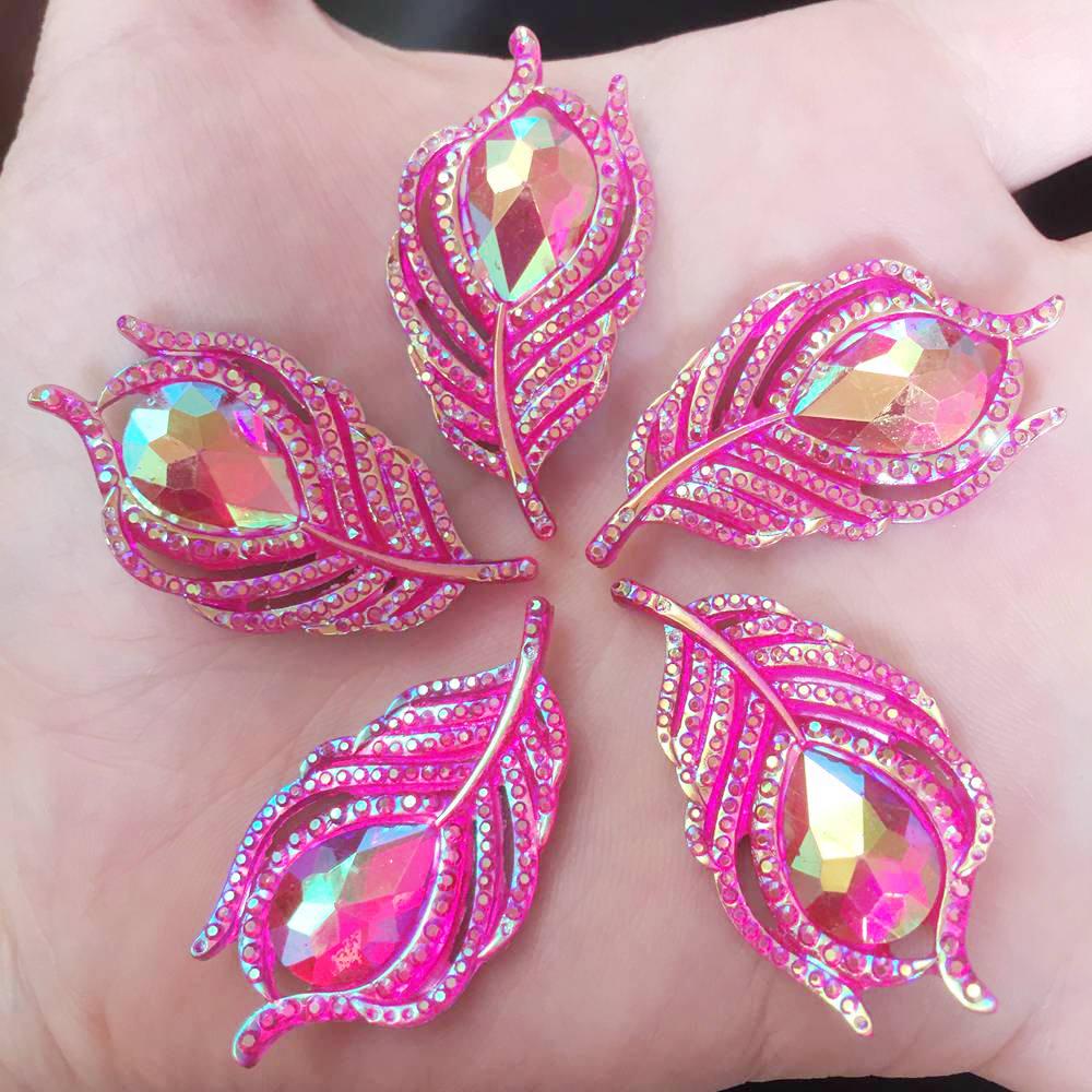 10PCS AB Harz 3D Pfauenfedern Flatback Strass Hochzeit DIY Knöpfe 20mm*37mm rose rot von Joom DACH