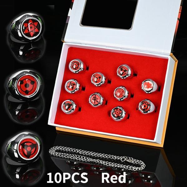 10PCS mit Box Naruto Anzug Ring Sharingan Akatsuki Cosplay Mitglied Komplettset Sasori Itachi Hidan Deidara Ring Set Kostümzubehör für Kinder GIF von Joom DACH