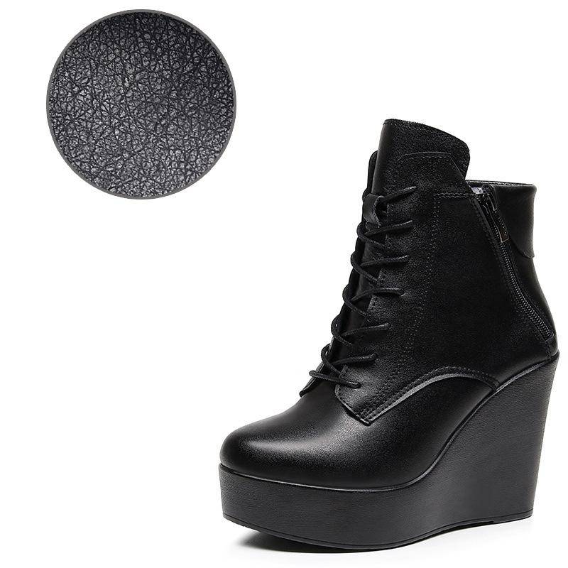 10cm 12cm Kleine Größe 33-43 Mode Plattform Keile Schuhe Frauen Stiefel Leder High Heels Motorrad Stiefeletten stiefel Büro Mama 43 von Joom DACH