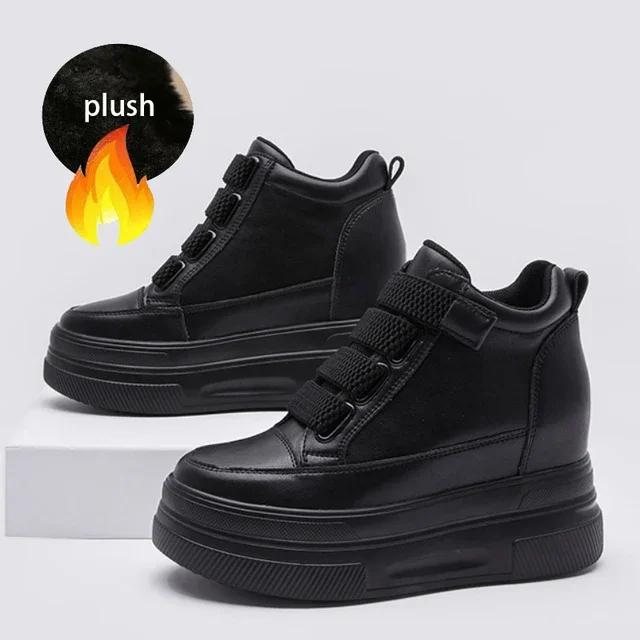 10cm Stiefeletten Echtes Leder Damen Keilschuhe Plateau Sneakers Hoher Absatz Spting Herbst Plüsch Lässig HighShoes 37 von Joom DACH