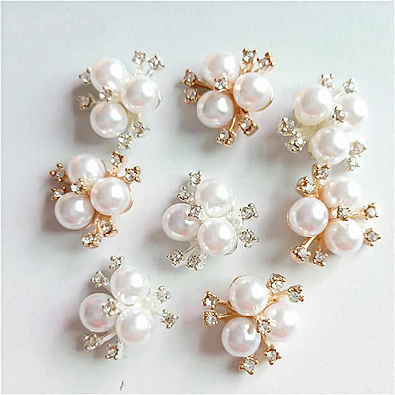 10x Flatback-Knopf mit Blumen-Strass-Kristallperlenverzierung White von Joom DACH