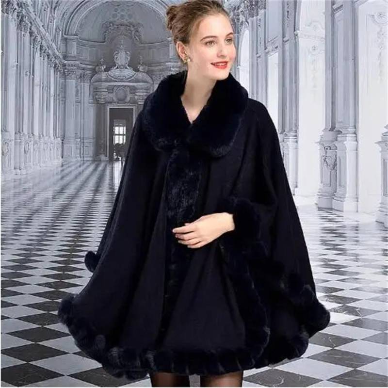 11 Farben Herbst Winter Warm Kunstpelz Revers Warm Schal Mantel Jacke Weibliche Elegante Outwear Flauschigen Kaschmir Poncho Frauen Mantel One Size navy blau von Joom DACH