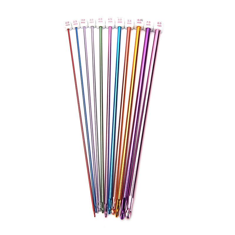 11 Stück 10,6  mehrfarbiges Aluminium TUNESISCHE AFGHANISCHE Häkelnadeln Stricknadeln Set 2-8mm B von Joom DACH
