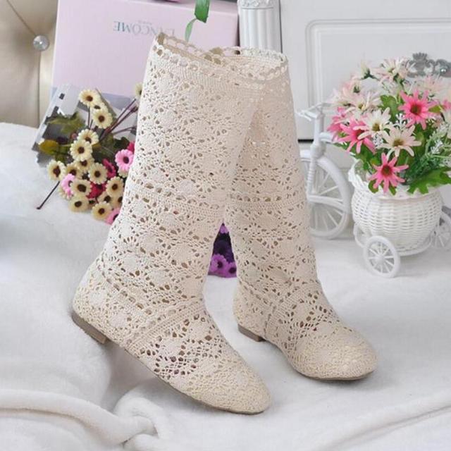 11 farben Erhältlich Spitze Hohl Stiefel Schuhe Atmungsaktive Stricken Linie Mesh Koreanische Hohe Sommer Frauen Stiefel Kniehohe Frauen Schuhe 35 von Joom DACH
